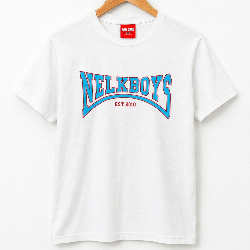 Full Send NELK Boys Est. 2010 Graphic T-Shirt White Red Blue Size Small